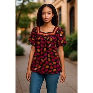 Eci New York Sheer Autumn Red Blouse Size 8